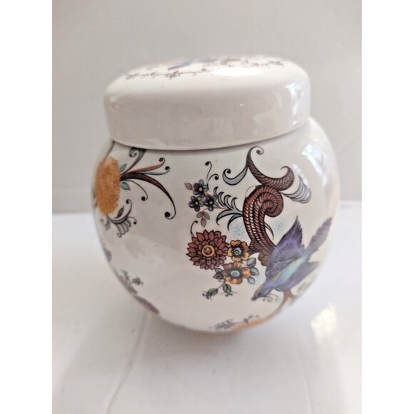 Vintage Sadler England Lidded Ginger Jar Blue Bird & Floral 1960 - Picture 6 of 14
